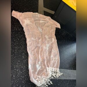 Charlotte Russe Blush Lace Robe with Fringe